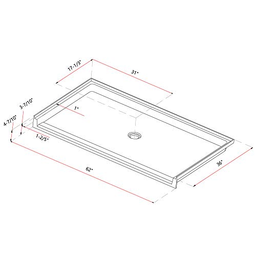 Uni-Green Curbless Acrylic Shower Base 62X36In | Barrier Free Shower Base With Center Drain In White Color #TOP1