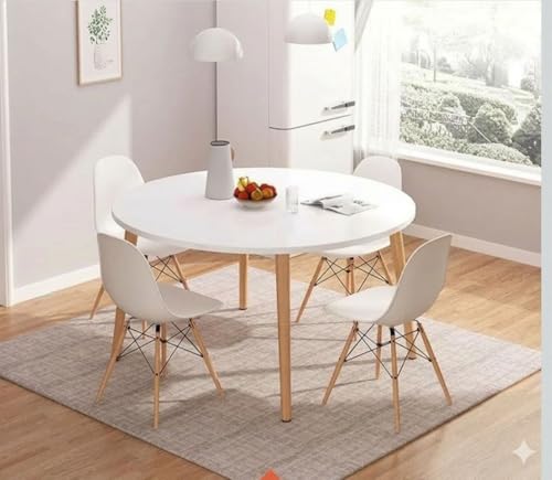 Wooden Table with Solid Legs, Home Oak Veneer, Kitchen Dining, Small Coffee, Garden, 75cm (Round), White Solid Wood Dining Table, Easy to Assemble and Clean with Versatile Design, 75cm