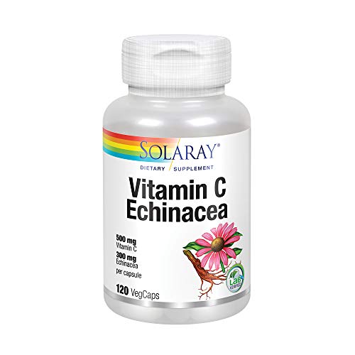 Solaray Vitamin C & Echinacea Root | Healthy Immune System Support w/ 500 mg VIT C & 300 mg Echinacea Per Capsule | Non-GMO & Vegan | 120 VegCaps
