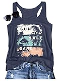 Binshre Graphic Tank Tops for Women Sun Salt Sand Vintage Print Racerback Tank Tops Summer Casual Beach Sleeveless O-Neck Vacation Shirt Cami