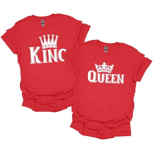 King Shirt Crown Graphic Matching Couple Relationship Love His and Hers Tee - Red - Medium