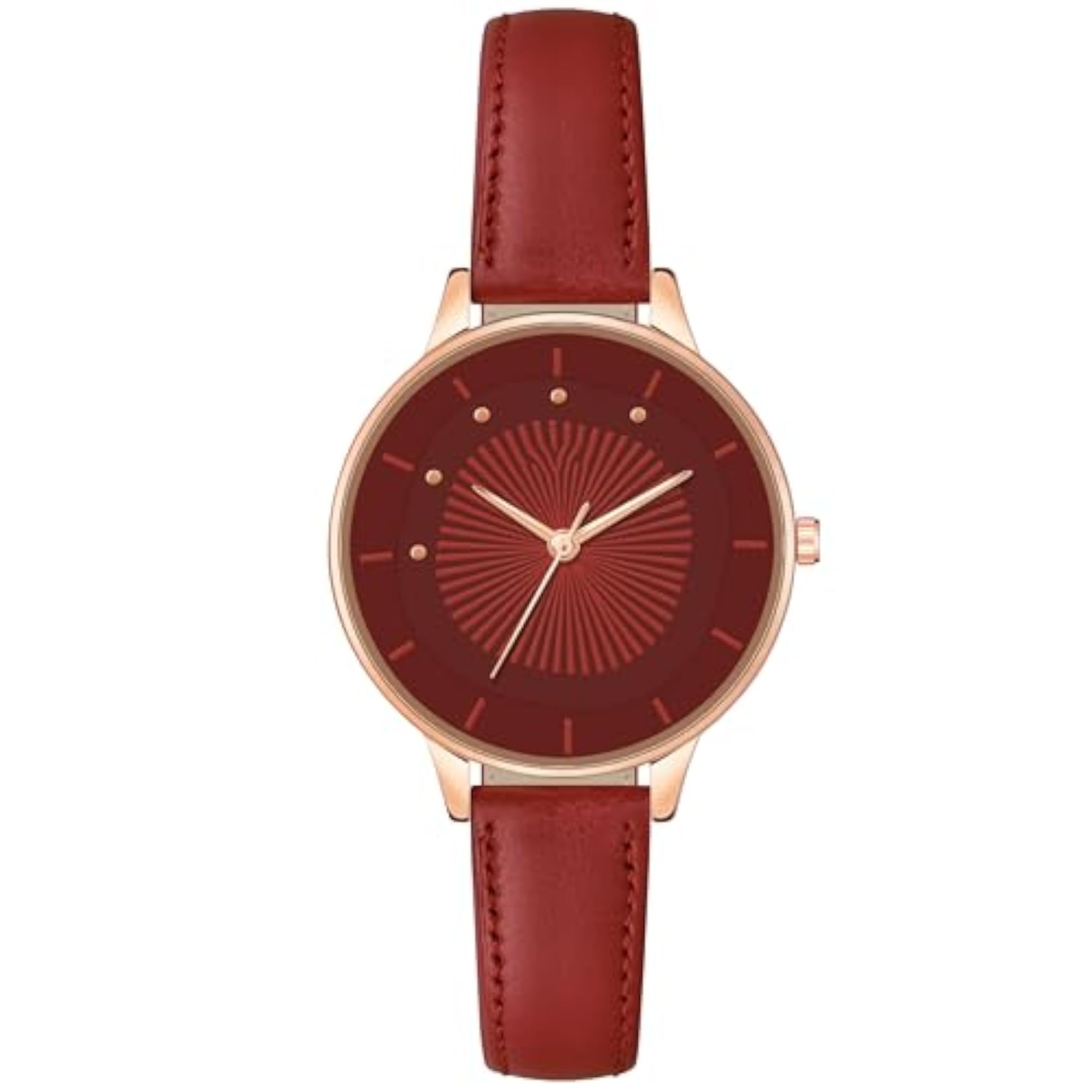 Women's Rose Gold Case Plain Dial Analog Watch with Studded Leather Strap