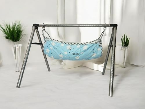 Image of Fabrify Baby Hammock Ghodiyu /Khoyu Soft Cotton Cloth Swing Cradle Safety with Mosquito Net Cover with Zipper (Sky Blue)
