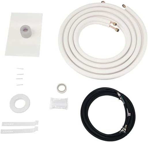 HVAC Premium 3/8'' - 5/8'' Insulated Copper Coil Line Set - Seamless Pipe Tube for HVAC, Refrigerant - 3/8'' Black Insulation EZ Twin Set - 16' Long - KIT