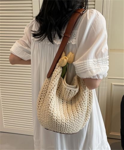 Knit Bucket Boho Shoulder Bag for Women Large Crochet Slouchy Handbag Woven Summer Beach Crossbody Tote Purse4