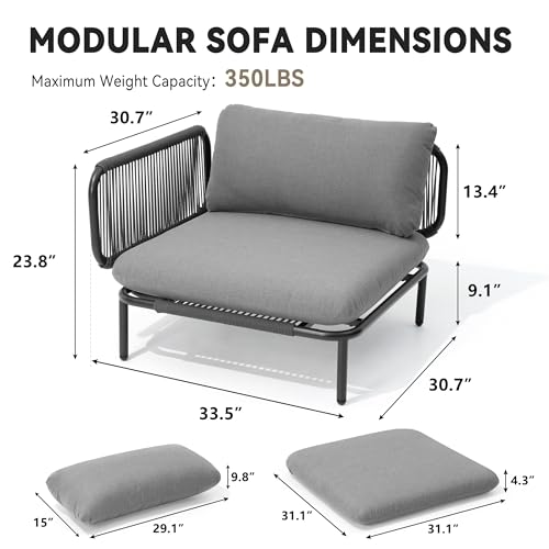 Image of Crestlive Products Outdoor Patio Furniture Set, 6 Seater Modular Oversized Patio Conversation Set with Cushions, Modern Metal Sectional Outdoor Couch for Backyard, Deck, Porch, or Poolside, Dark Grey