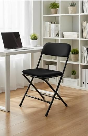 TOBY Premium Black Metal Folding Chair – Heavy-Duty Steel Frame, Padded Seat & Backrest – Portable, Space-Saving, and Comf...