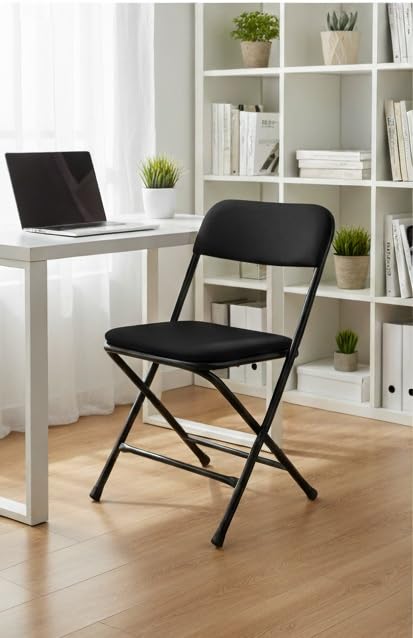 TOBY Premium Black Metal Folding Chair – Heavy-Duty Steel Frame, Padded Seat & Backrest – Portable, Space-Saving, and Comfortable Seating for Home, Office, Events
