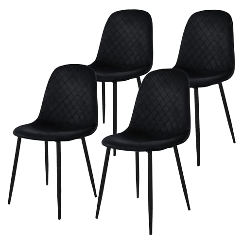 ML-Design Juego de 4X Sillas de Comedor Negras con Respaldo Asiento Ergonómico Acolchado Tapizado de Terciopelo con Patas de Metal Sillón de Diseño Moderno para Mesa de Salón, Escritorio o Cocina