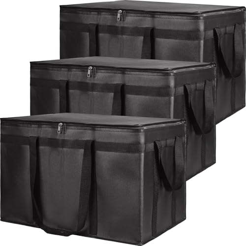 Insulated Food Delivery Bag, XXXL Grocery Cooler Bags, Black, 3-Pack