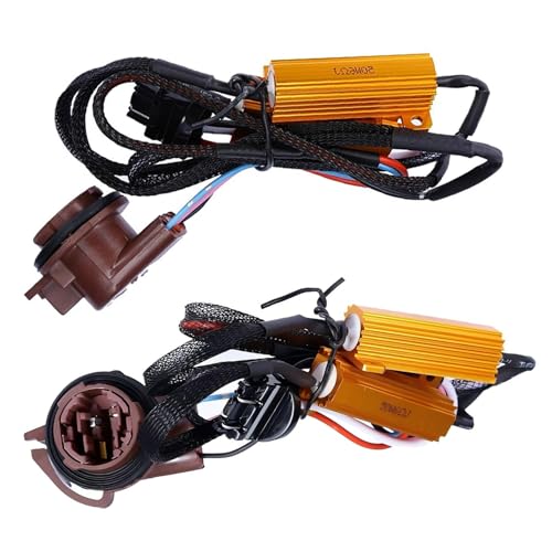 culycey 2 PCS 3157 LED Error Decoder, Anti Flicker 50W 6 Ohm Resistor Plug-in Fog Light Turn Signal Decoder, LED Light Error Code Wiring Harness, for T20/3157/4157 LED Model Bulbs (Multicolored)