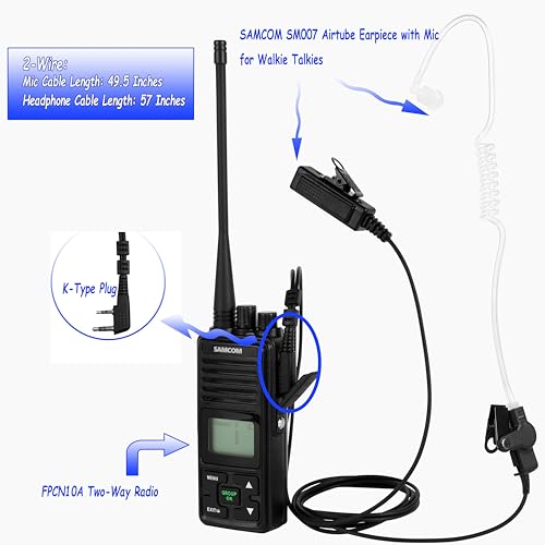 Image of SAMCOM 2-Wire Tactical Earpiece SM007 K-Plug for FPCN10A-PRO FPCN30A, 2Pcs | Durable Clip-on PTT, 2-Pin Detachable Tube Walkie-Talkies Earpiece for Construction Site, Outdoor Patrol, Event Staff