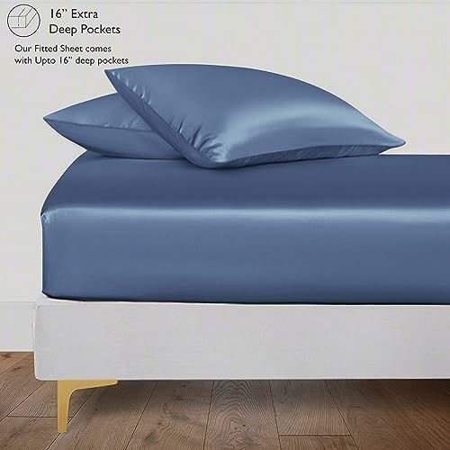 LINENWALAS King Size Bed Sheet Set, 300 Thread Count, 100% Bamboo Bedding Set, Cooling Silk Sheets Set including 1 Fitted - Image 4