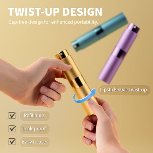 8ml Travel Perfume Atomizer Bottles Refillable – Mini Perfume Spray Bottles with Leak-Proof Design, Refillable Cologne Atomizer for Travel, Purse, Pocket(Blue,Purple,Gold)3
