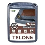COVALL Telo Pesante Impermeabile con occhielli 280g/m² 3x4m Grigio Marrone