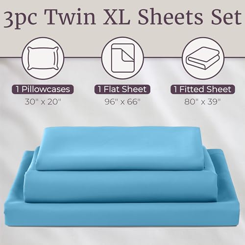 3-Piece Brushed Microfiber Sheet Set - Wrinkle, Stain, and Fade-Resistant Fitted and Flat Twin XL Sheets Plus Pillowcase by Lavish Home (Blue) by Lavish Home - Used condition - Image 3