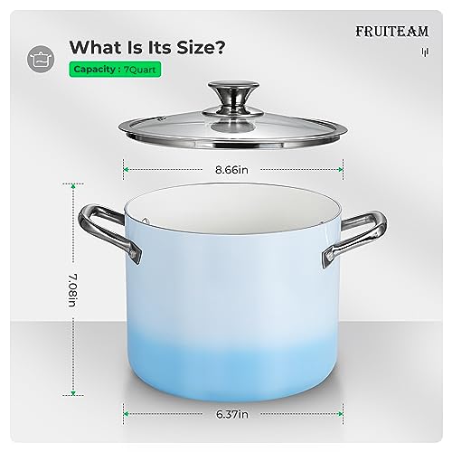 Fruiteam Nonstick Stock Pot 7 Qt Soup Pasta Pot With Lid, 7-Quart Multi Stockpot Oven Safe Cooking Pot For Stew, Sauce & Reheat Food, Induction/Oven/Gas/Stovetops Compatible For Family Meals, Blue #TOP3