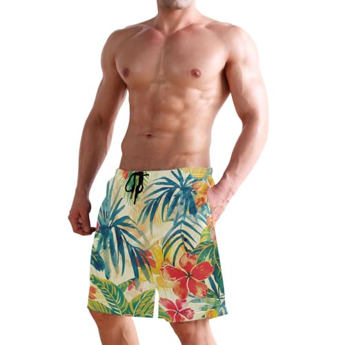 Short de bain style hawaïen avec short intérieur de compression intégré