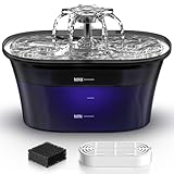 Cat Water Fountain - Recant Cat Fountain 2.5L/84oz Automatic Pet Fountain with Stainless Steel Lid, Dog Water Dispenser with Replacement Filters for Cats Dogs Multiple Pets (Black, Large)