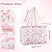 Coquette Bag with Bow Keychain White Pink Floral Travel Duffel Bag for Women Cute Quilted Puffer Bags Shoulder Purse Carry on Bags for Travel Family Trip Christmas Gifts (Pink Bow)