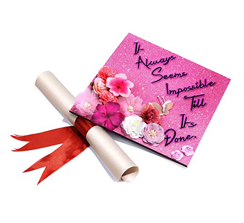 Handmade Graduation Cap Topper Gift for Her Graduation Gift Graduation Cap Decorations, It Always Seem Impossible Till It s Done (Pink)