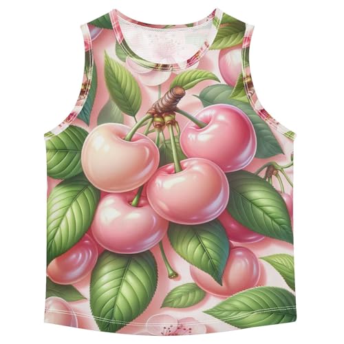 susiyo Beautiful Pink Cherry Fruits Leaves Boys Sleeveless Tank Top Girls Athletic T Shirt