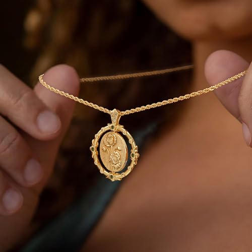 MTMY Birth Flower Necklaces for Women 14K Gold Plated Birth Month Flower with Birthstone Reversible Coin Pendant Necklaces Personalized Custom Floral Jewelry (August)