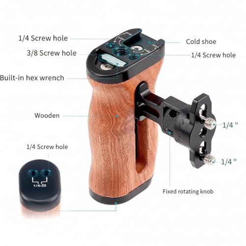 Image of Yantralay Wooden Side Handle Grip with NATO Clamp | Universal Left & Right Handgrip Stabilizer with Cold Shoe for DSLR & Camera Cages | DSLR Accessories