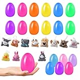 KOBONA Set di 12/24 Uova di Pasqua con Giocattoli di Peluche a Forma di Animali, Mini Uova Colorate Riempite con Animali Dolci per Bambini, Perfette per Favour di Festa, Scambio in Classe, Premi