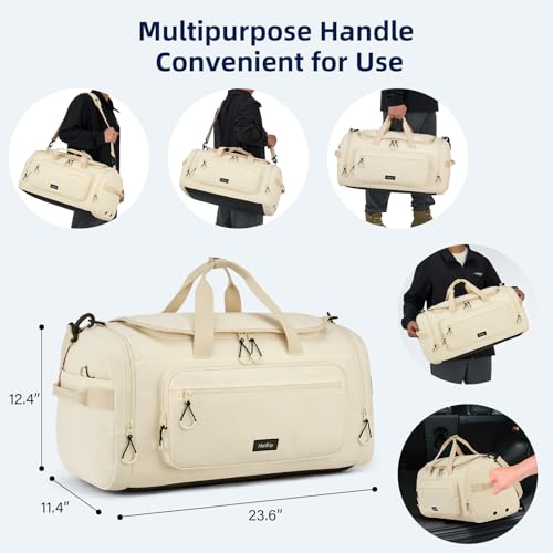 HanTrip Large Travel Duffle Gym Bag with Shoe Compartment, Underseat Carry On Luggage Overnight Weekender Personal Item Workout Bags for Women Men (Offwhite) — view 2