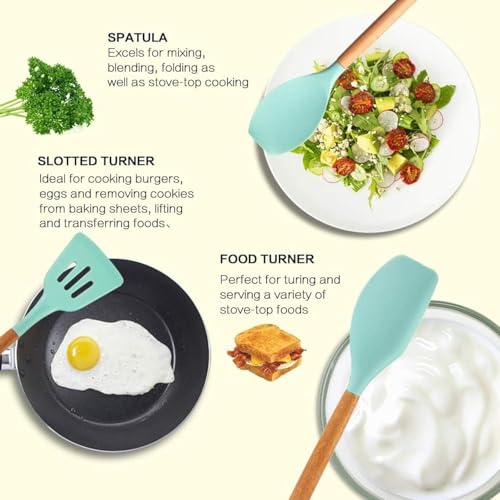 Image of SKYTONE Silicone Kitchen Spatula and Utensils Spoon Set 12-Piece Silicone Kitchen Cooking Utensils Set, Non-Stick Utensils Set Heat Resistant Easy Clean, BPA Free
