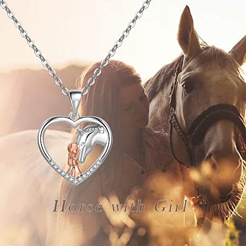 Horse Necklace for Girls,Horse with Girl Necklace 925 Sterling Silver Pendant Horse Necklace Girls Embrace Horse Gifts for Girls Women Horse Lover