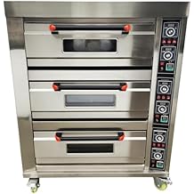 Commercial Pizza Oven Triple Deck Six Pan with Casters 3-Phase 19.8KW Stainless Steel Movable Pizza Oven for Pizzerias, Restaurants, Bakeries 220V