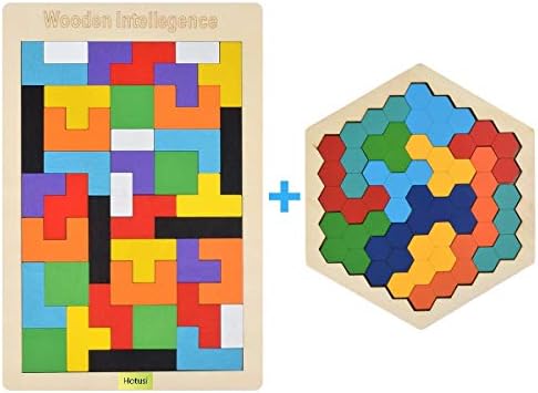 Hotusi Wooden Tetris Puzzle Hexagon Puzzles for Toddlers Tangram Jigsaw Puzzle, Montessori Educational Gift for Kids & Adults