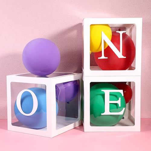 Boîtes de ballons One en lot de 3 cubes blancs pour décoration bébé - 7