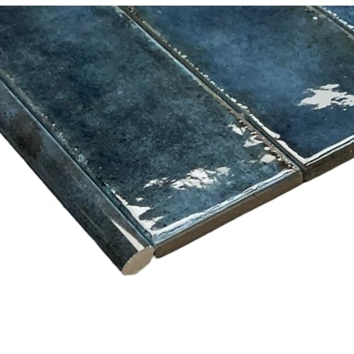 Tenedos Scandiano Series Handmade Glossy 2.5x10 Subway Porcelain Wall Tile for Kitchen Backsplash, Bathroom Wall, Accent Wall, Fireplace Surround (Blue, Pencil Liner), NVAB-PWL-TEN-2X10