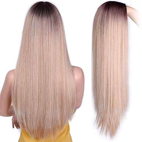 menolana Peruca Longa Reta Feminina de 24 Polegadas E Peruca Loira Fantasia Cosplay