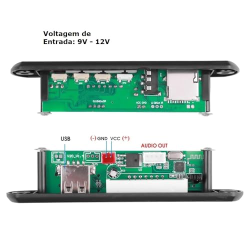 Placa Decodificadora Sem Fio MP3 para Carro, Caixa de Som e Amplificador, Conectividade Bluetooth, Á