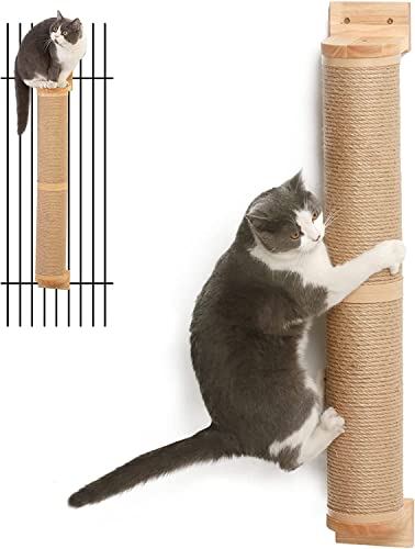 Image of Callas Cat Scratching Post Wall Mounted, 33 Inch Tall | Cat Scratch Post for Large /Small Cats, Rubber Wood Cat Scratcher Posts for Kittens | 602-Cream