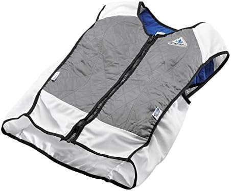 Techniche Hybrid Cooling Vest with both Hyperkewl Evaporative Cooling AND CoolPax PCM cooling, Silver, Large