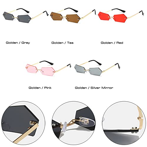 HMRGLMIE-Fashion Polygon Rimless Sunglasses Women Retro Clear Ocean Lens Men Trending Mirror Shades UV400 Sun Glasses2