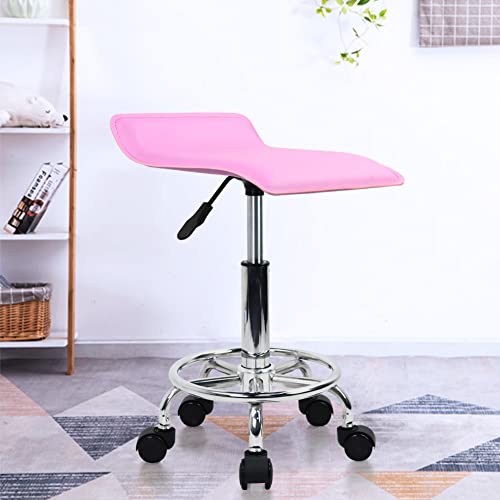 Kktoner Square Height Adjustable Rolling Stool With Foot Rest Pu Leather Seat Cushion Spa Drafting Salon Tattoo Work Swivel Office Stools Task Chair Small (Purple Pink) #TOP1