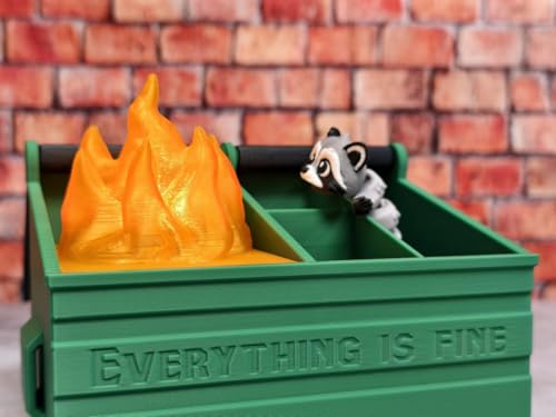 MunnyGrubbers - Dumpster Fire Desk Pencil Holder With USB Rechargeable Multicolor LED Flame & Fidget Racoon - Desk Accessories - Cute Decor - Funny Gifts for Coworker - (DFPH-USB-Green)