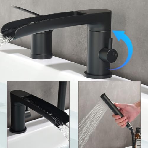 Robinet mitigeur de baignoire cascade gris design 3 trous avec douchette - 3