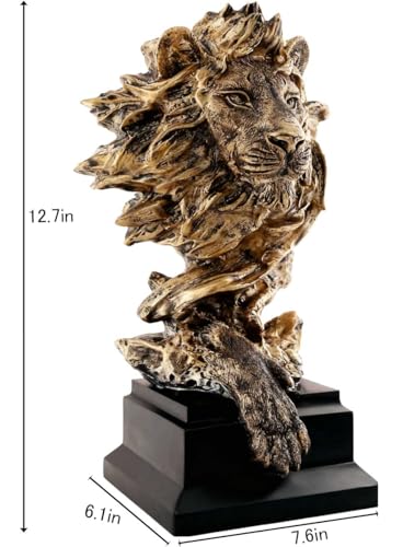 Estatua grande cabeza de león en color dorado miniatura 3