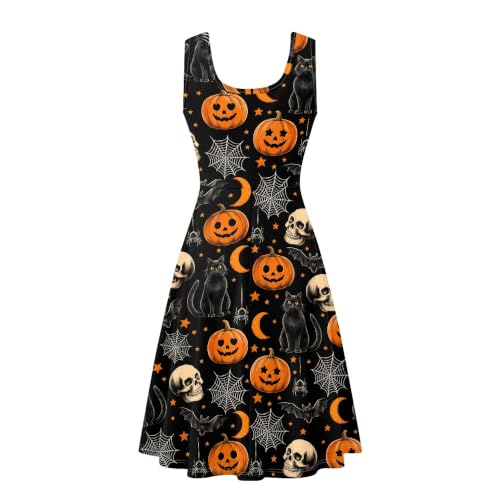 Image of TOADDITDO Women's Sleeveless O Neck Beach A-Line Party Coctail Tank Dresses Flared Sundress