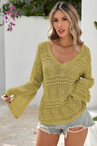 Image of Cakulo Womens Summer Crochet Tops Boho Off Shoulder Sweaters Lightweight V Neck Loose Vacation Resort Wear 2026