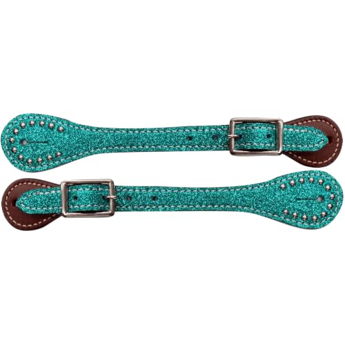 Showman Ladies Glitter Leather Spur Straps (Teal)