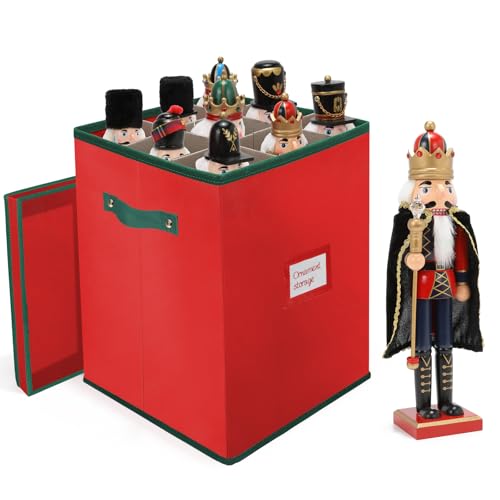 Christmas Nutcracker and Figurine Storage Box, Keeps 9 16" Tall Holiday Nutcrackers, Figurines, and More -Xmas Decor Collectible Organizer with Adjustable Dividers, 600D Oxford Fabric Tear-Proof