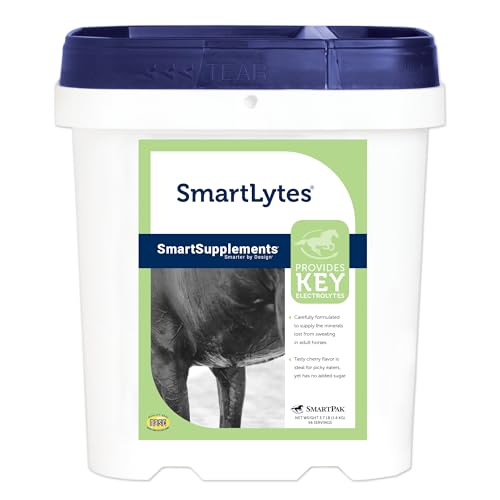 SmartEquine SmartLytes Horse Electrolyte Powder Supplement | Encourages Hydration, Replenishes Electrolytes | No Added Sugar | Cherry Flavor | 56 Servings | 3.7 lb Bucket